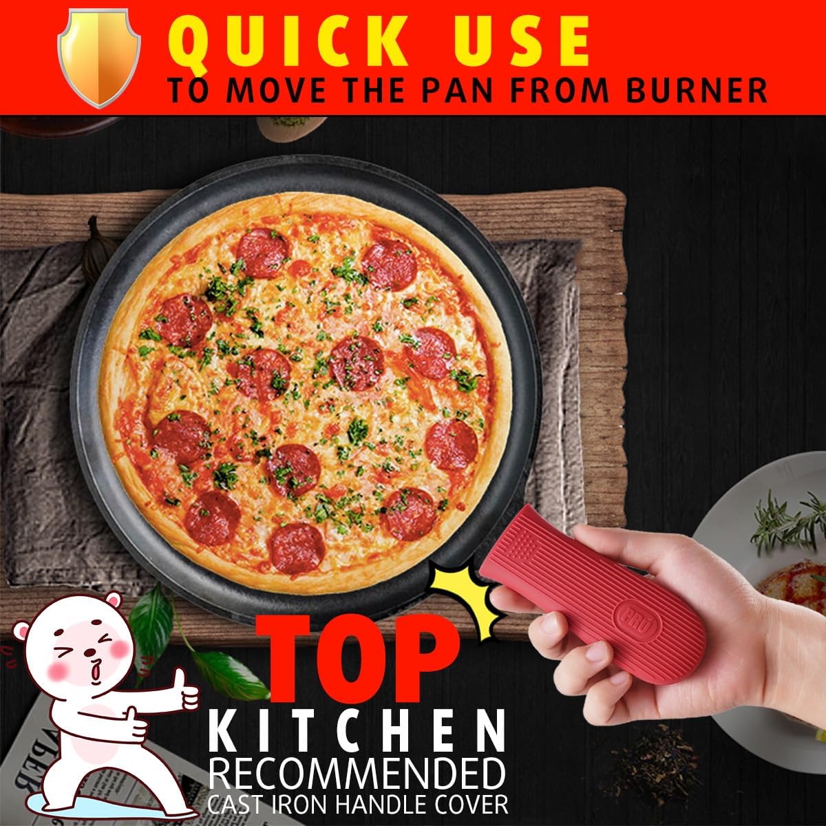 Cbiumpro 2-Pack Cast Iron Handle Cover, Silicone Heat Resistant Hot Cast Iron Skillet Pan Handle Covers Holder Sleeve