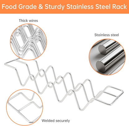 Taco Holders set of 4, Stainless Steel Taco Shell Holder Stand Rack, Holds 4 Tortillas Each, Taco Tray Plates for Taco Bar, Oven Safe for Baking, Dishwasher and Grill Safe, Taco Holders Rack