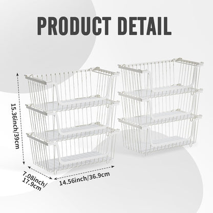 GAOKASE 4 Pcs Stackable Wire Baskets for Pantry Organizers and Storage,Vegetable Fruit Basket for Countertop,Kitchen Storage Metal Baskets,Produce Potato Onion Storage Bin-Black