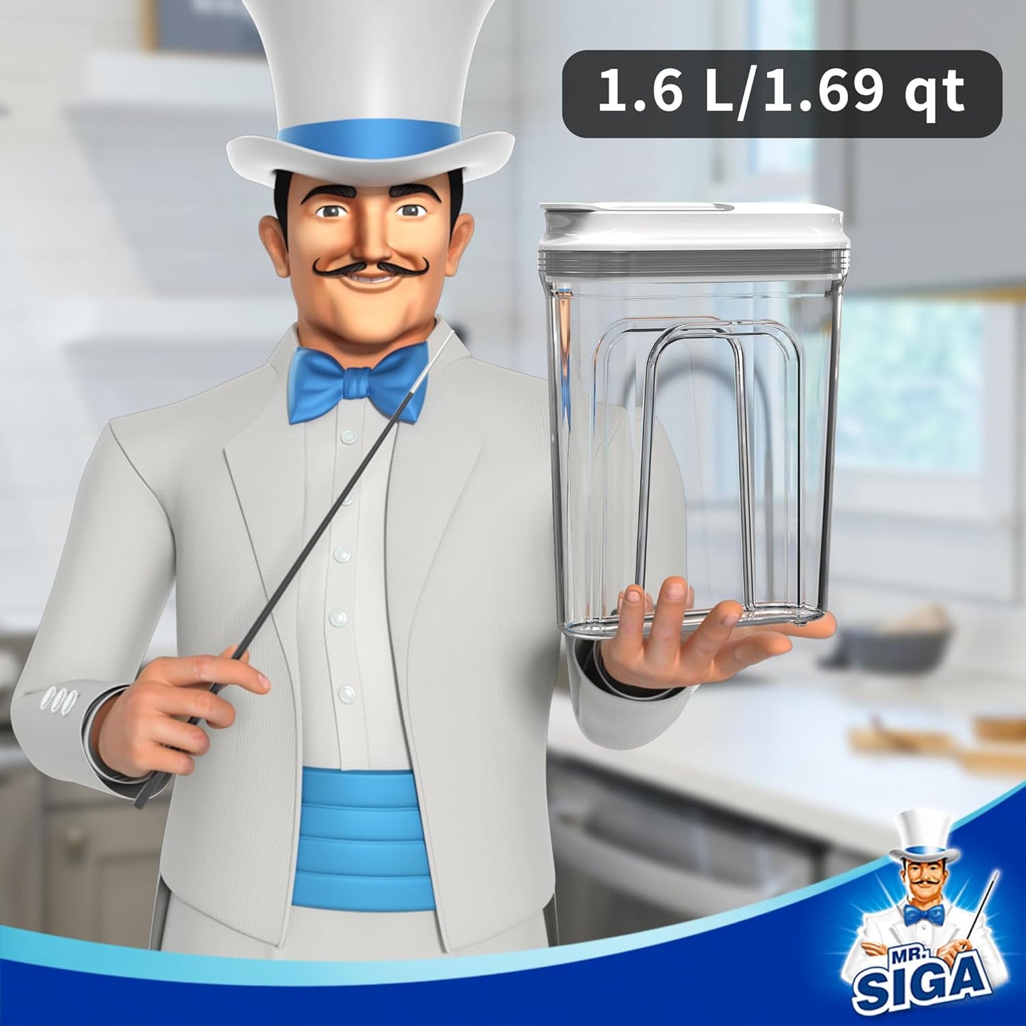 MR.SIGA Airtight Cereal Dispenser Set, Storage Containers for Dry Goods, Nuts, Beans, Snacks, BPA Free, 1.3 L / 1.37 Qt, Small, Clear, 2 Pack