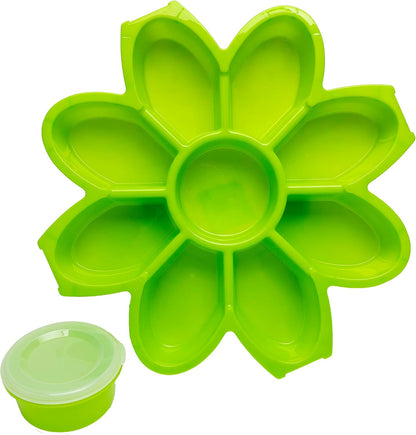 KOLORAE Flower Snack Serving Tray - 9 Compartment Party Platter with Dressing Cup for Chips and Dip, Fruits and Veggies - Game Day & Summer Entertaining Tray