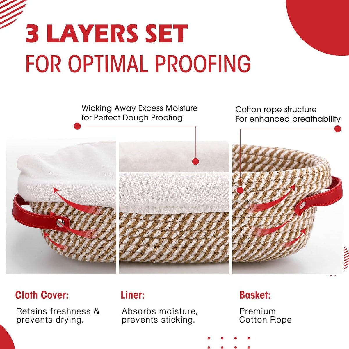 Gejoy 4 Set Banneton Bread Proofing Baskets Bulk with Liner Scraper Handle