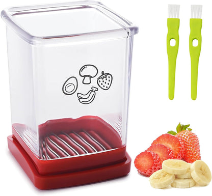 Fruit Slicer Cup | Strawberry Slicer | Stainless Steel Strawberry & Vegetable Slicer with Push Plate - Quickly Makes Fruit & Veggie Salad - Must Have Kitchen Gadget