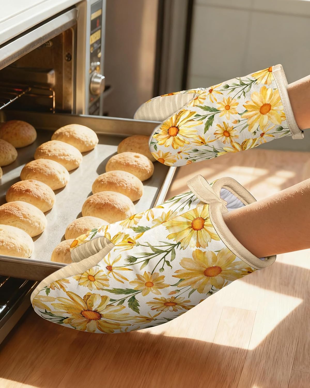 100% Thick Cotton Mini Oven Mitts Silicone Grip Lemon & Birds