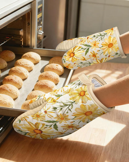 100% Thick Cotton Mini Oven Mitts Silicone Grip Lemon & Birds