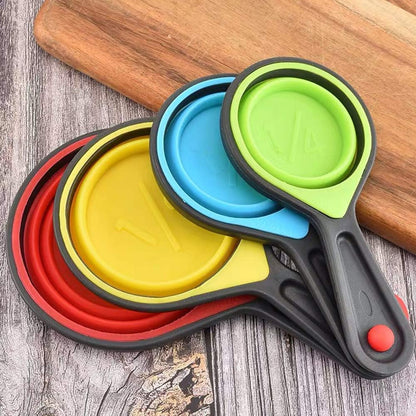 SOLIFEGOBLE Collapsible Measuring Cups and Spoons, Portable Measuring Cup，Food Grade Silicone for Liquid & Dry Measuring, 8 Piece Kitchen Measuring Tool