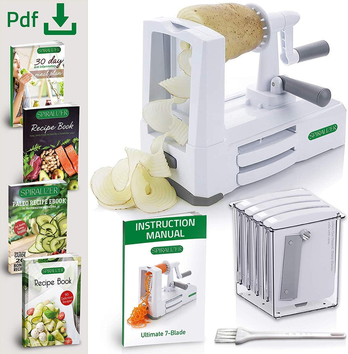 Spiralizer 7-Blade Vegetable Slicer, Strongest-and-Heaviest Spiral Slicer, Best Veggie Pasta Spaghetti Maker for Keto/Paleo/Non-Gluten, Comes with 4 Recipe Ebooks