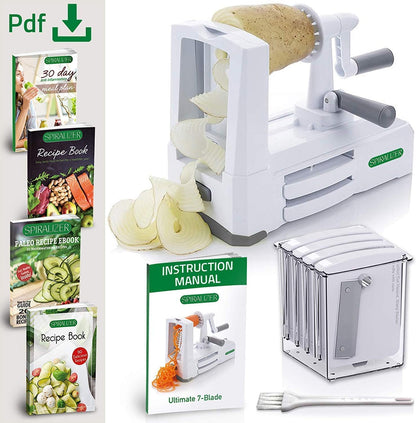 Spiralizer 7-Blade Vegetable Slicer, Strongest-and-Heaviest Spiral Slicer, Best Veggie Pasta Spaghetti Maker for Keto/Paleo/Non-Gluten, Comes with 4 Recipe Ebooks