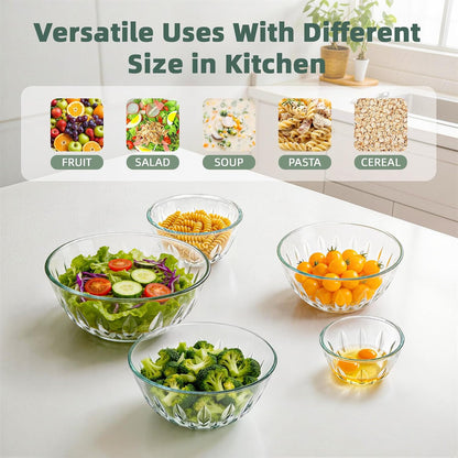 WhiteRhino Glass Mixing Bowls Glass Bowls with Lids Set(4.5QT,2.7QT, 1.1QT),Large Salad Bowls,glass mixing bowl Space-Saving Nesting Storage bowls for Cooking,Baking,Prepping,Dishwasher Safe