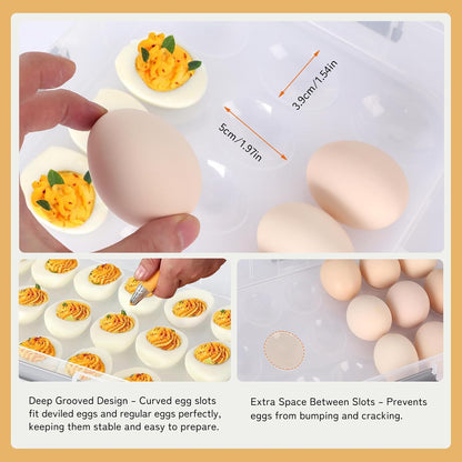 Deviled Egg Container with Lid, 54 Slots Egg Tray Carrier with Handle, Stackable Egg Tray, 12.2 x 8.4 x 6.3 inches (Green, 3 Layer)