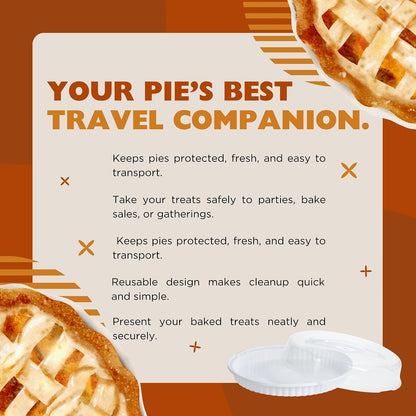 3-Pack Reusable Pie Containers w/Lids 10in x 3in. BPA-Free Plastic Dessert Carriers Storage Transport Party Server Freezer Safe Round Container Pies Quiches Cheesecakes Holiday Gift