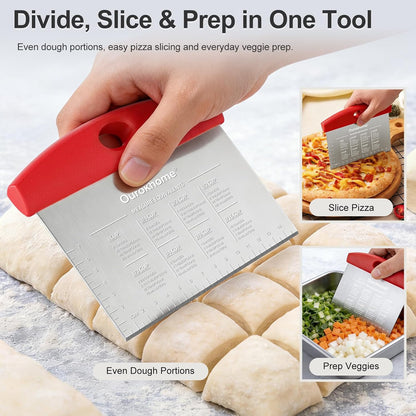 Ourokhome 2 Pack Bench Scraper Dough Cutter, Stainless Steel Dough Scraper with Laser-Etched Scale, Conversion Chart, Non-Slip Handle, Dishwasher Safe for Bread & Pastry, Black