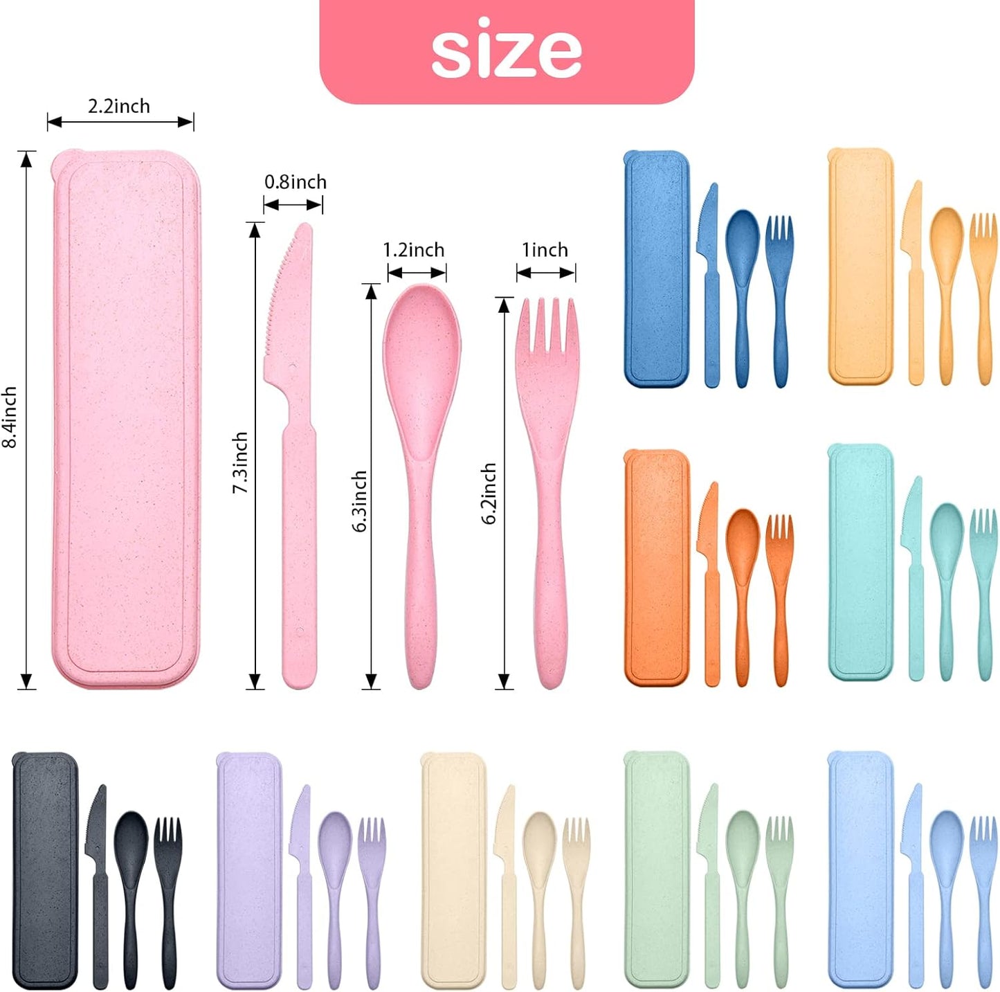 Reusable Travel Utensils Set with Case, 2 Sets Wheat Straw Portable Plastic Fork Spoons Knife Camping Cutlery, Eco-Friendly BPA Free Lunch Tableware for Kids Adults Travel Picnic Utensils