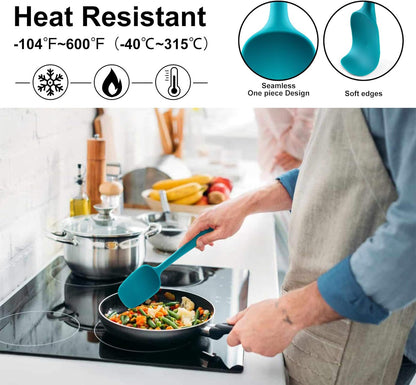 HOTEC Heat Resistant 600℉ Food Grade Silicone Rubber Spatula Set for Baking, Cooking, and Mixing Non Stick Dishwasher Safe BPA-Free Multicolor Set of 5
