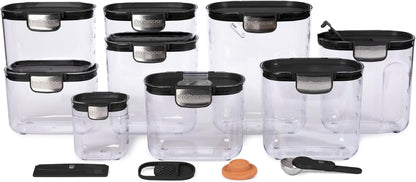 ProKeeper+ Airtight Food Storage Container Set – Clear Plastic Flour and Sugar Canister Set with Magnetic Accessories for Kitchen Organization (Grey, 9-Piece)