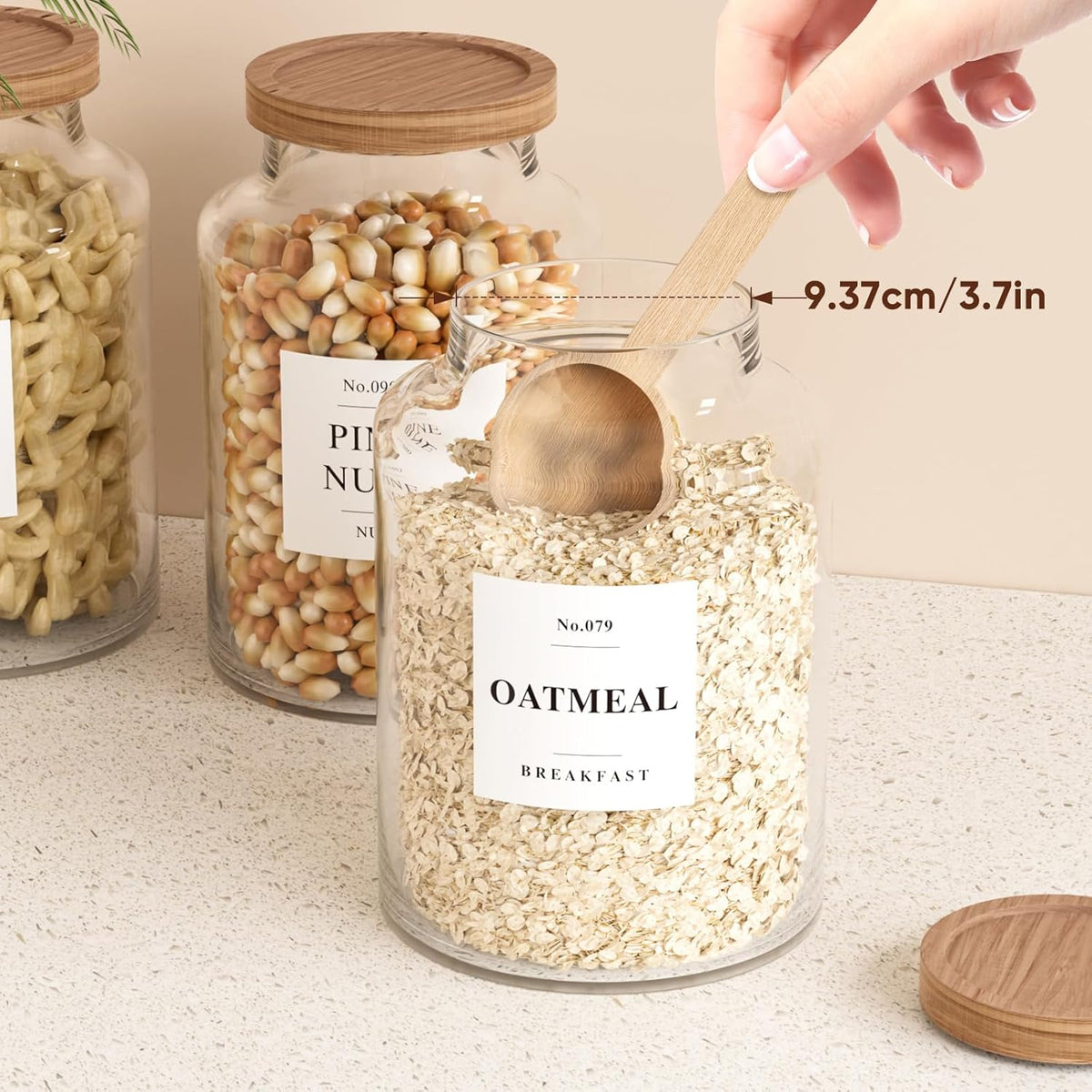 2 PCS Flour Sugar Storage Containers Glass Jar, 4000ml/1 Gallon/4.2 Qt/135oz,Large Glass Food Storage Jars with Wood Airtight Lids,for Tea,Spice,Cereal Rice Flour Pasta Sugar