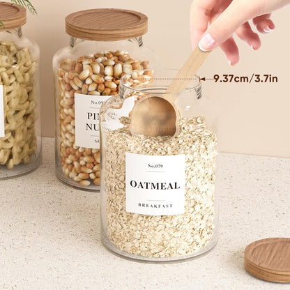 2 PCS Flour Sugar Storage Containers Glass Jar, 4000ml/1 Gallon/4.2 Qt/135oz,Large Glass Food Storage Jars with Wood Airtight Lids,for Tea,Spice,Cereal Rice Flour Pasta Sugar