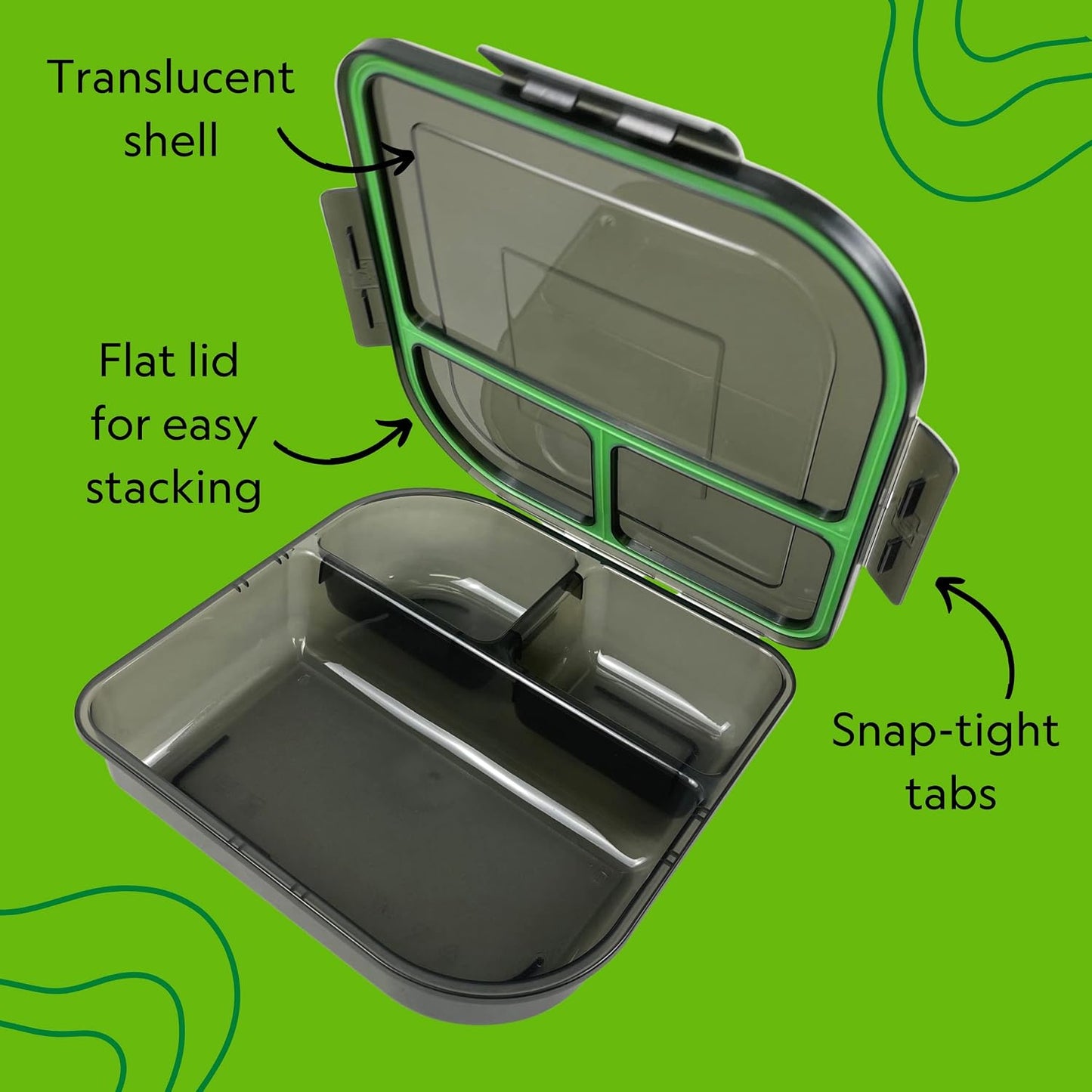Large To-Go 3-Compartment Food Container, 9-3/8" X 9-3/8" X 2-1/2", Reusable, Microwave Safe, Smoke/Red