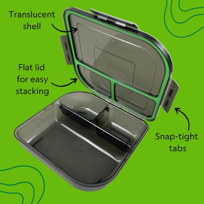 Large To-Go 3-Compartment Food Container, 9-3/8" X 9-3/8" X 2-1/2", Reusable, Microwave Safe, Smoke/Red