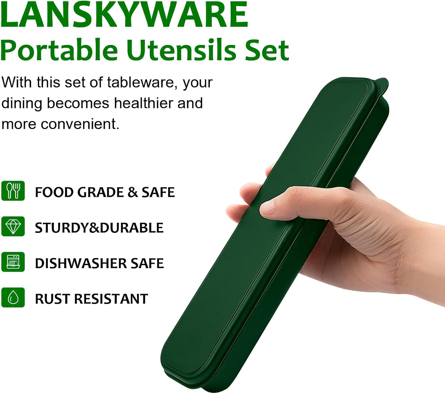 Portable Travel Utensils Set, 18/8 Stainless Steel 3 PCS Cutlery Set Including Knife Fork and Spoon, Reusable Travel Silverware Set with Case for Lunch Box Camping School Office
