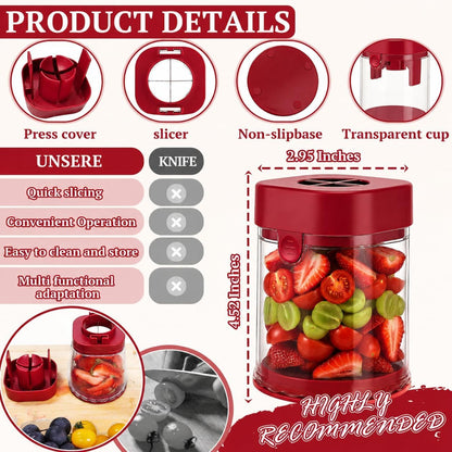 Hendiy Fruit Slicer Cup, Strawberry Slicer Cutter Tool, Grape Slicer Cutter, Multifunctional Fruit Chopper Cup & Cup Slicer for Strawberry, Grape, Cherry Tomato, Kitchen Gadget for Salad (Red)