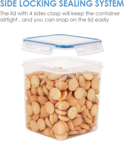 Vtopmart 4 PCS Large Food Storage Containers 5.2L / 175oz, 4 Pieces BPA Free Plastic Airtight Canisters for Flour, Sugar, Baking Supplies, Rice with Lids, 4 Measuring Cups and 24 Labels, Black