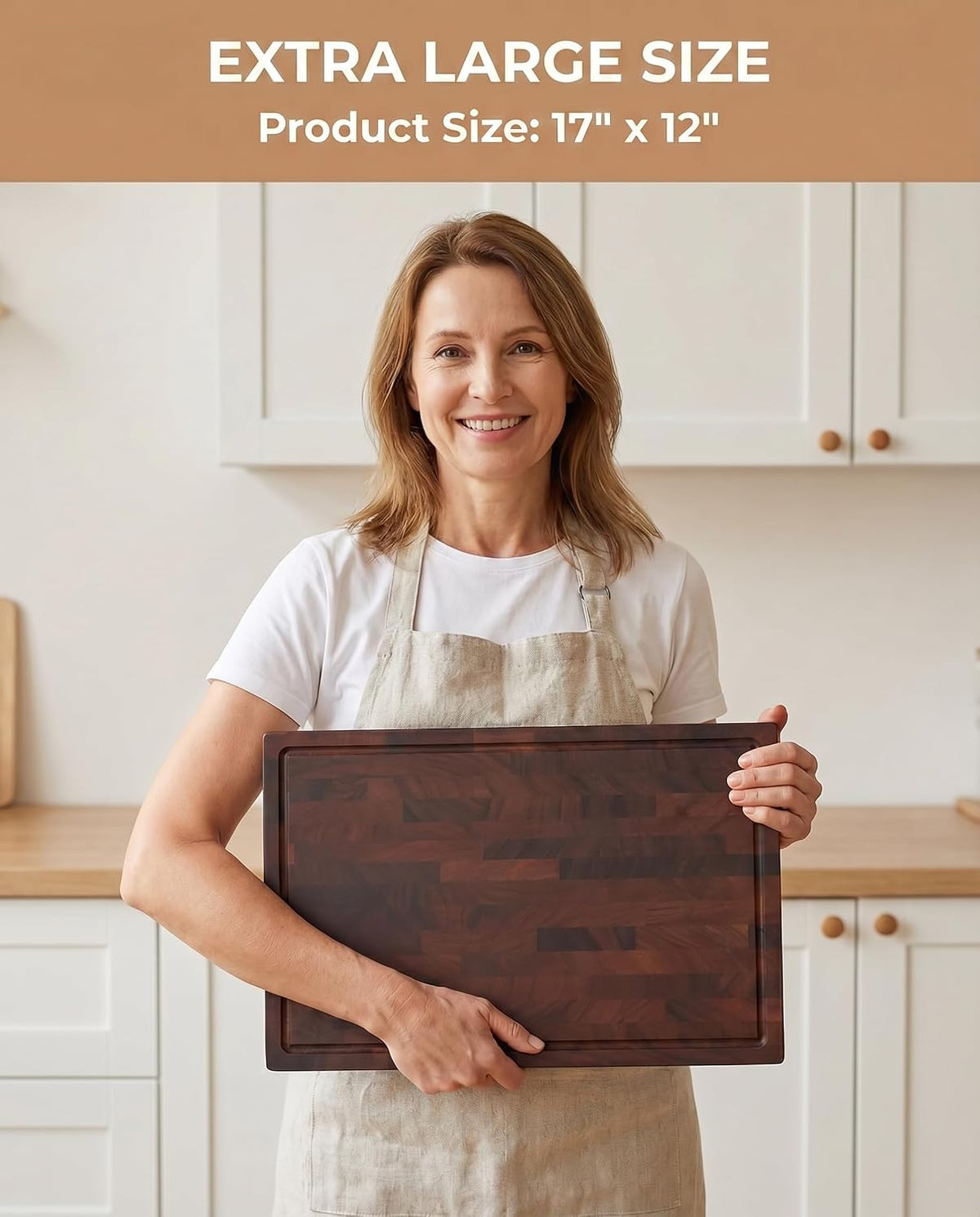 CARTMAN 3-Piece Walnut Cutting Board Set with Dual-Purpose Holder, End Grain Wood Cutting Boards for Kitchen, Perfect for Meat, Vegetables and Charcuterie Displays