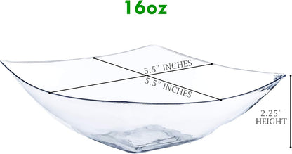 PLASTICPRO Disposable Square Serving Bowls, Party Snack or Salad Bowl, Plastic Clear or White Pack of 4 (16 OUNCE, White)