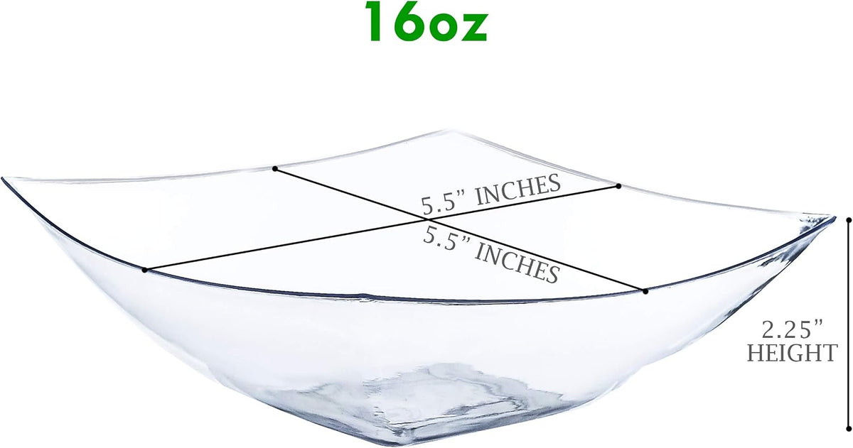 PLASTICPRO Disposable Square Serving Bowls, Party Snack or Salad Bowl, Plastic Clear or White Pack of 4 (16 OUNCE, White)
