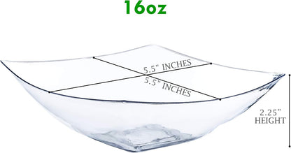 PLASTICPRO Disposable Square Serving Bowls, Party Snack or Salad Bowl, Plastic Clear or White Pack of 4 (16 OUNCE, White)