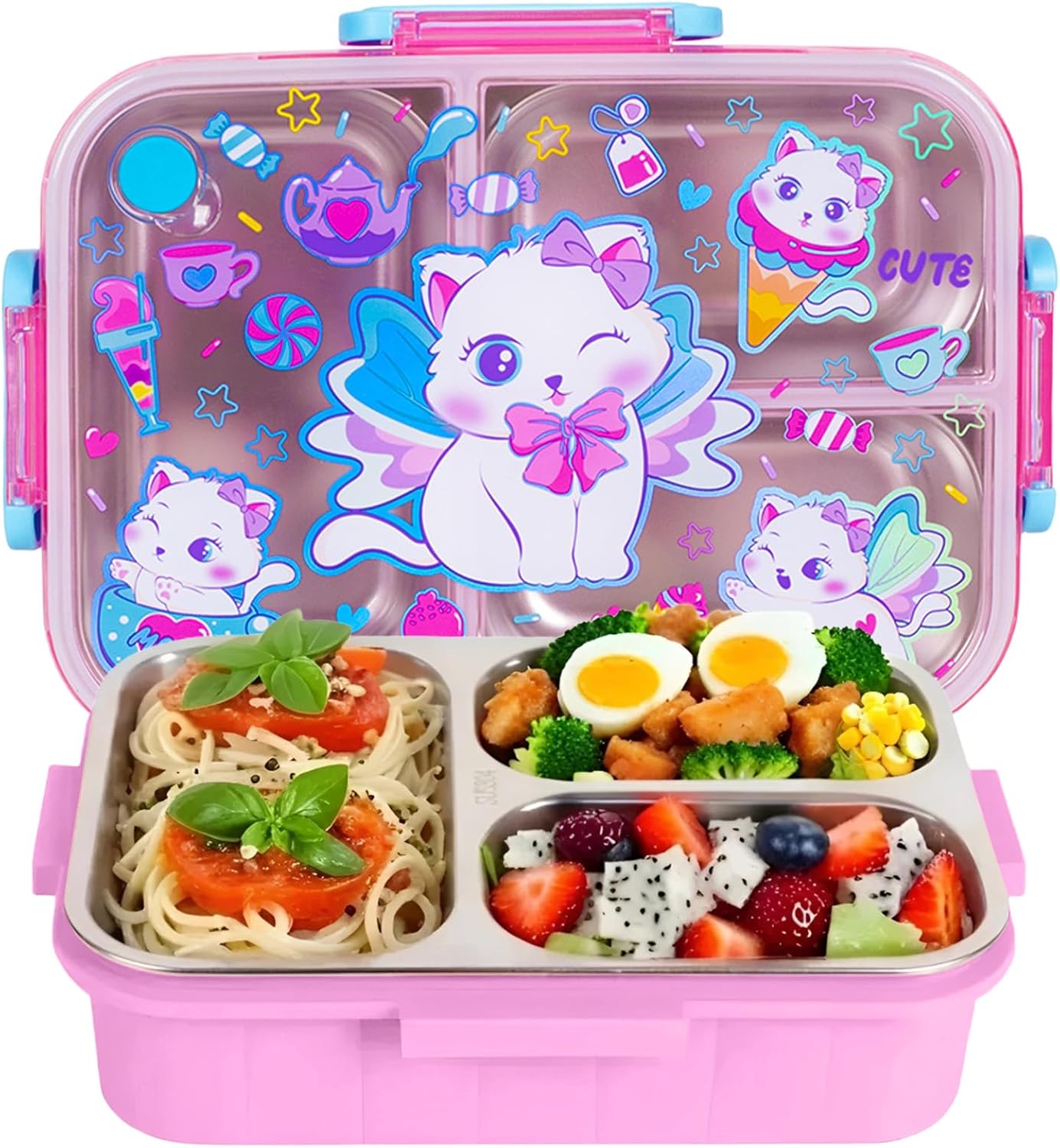 Stainless Steel Bento Lunch Box for Kids, 800ml/27oz BPA-Free Leak-Proof Food Containers with 3 Compartments, Freezer & Dishwasher Safe, Back to School Students Lunches Size for Ages 3-7