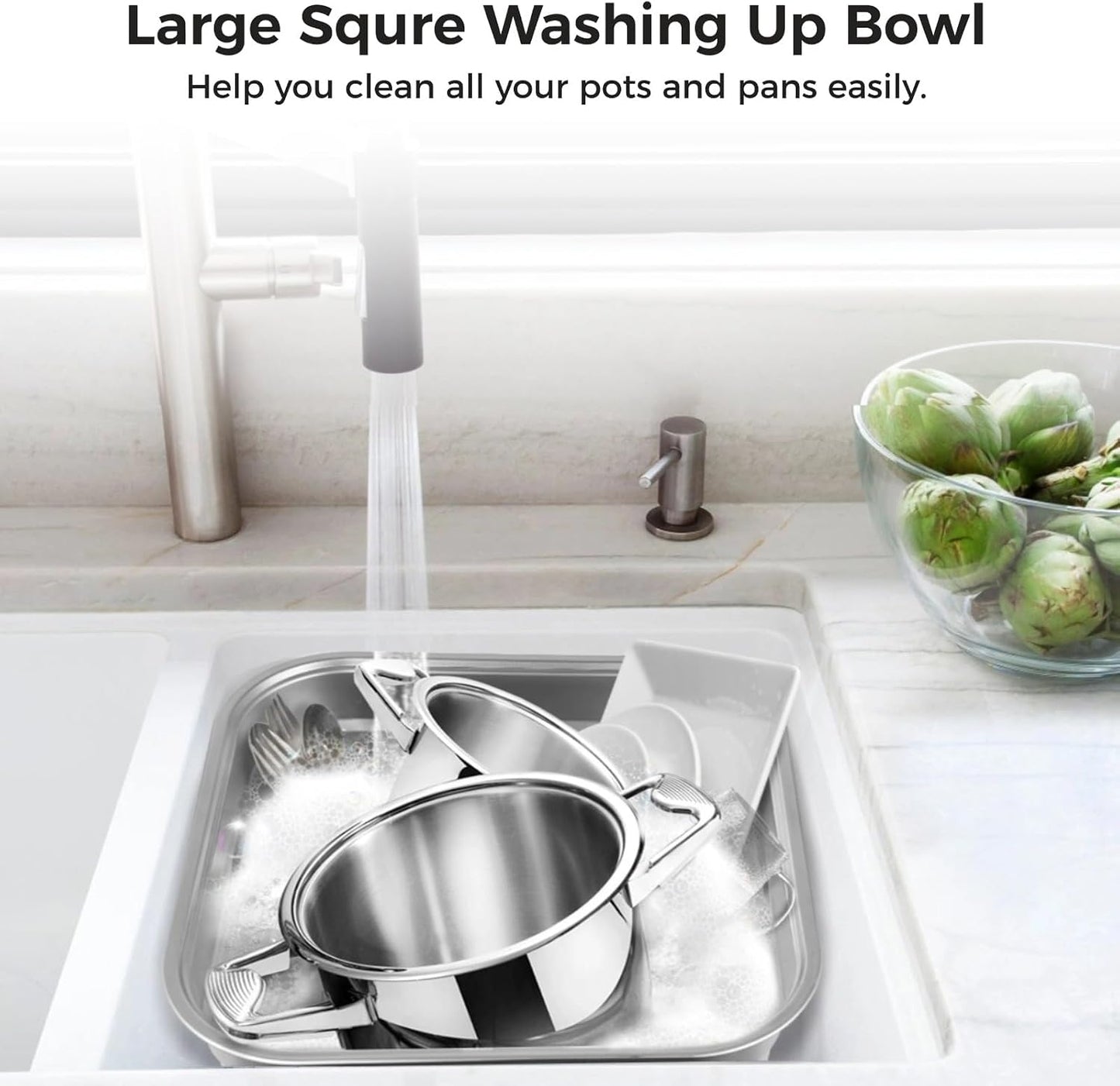 yeesport 2-in-1 Washing Up Bowl Set, Stainless Steel Dish Tub with Colander, Fruit Vegetable Washing Basin, Multi-purpose Bowl Kit for Washing and Draining Rice, Pasta, Food Strainer Mixing Bowl