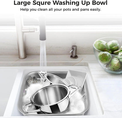 yeesport 2-in-1 Washing Up Bowl Set, Stainless Steel Dish Tub with Colander, Fruit Vegetable Washing Basin, Multi-purpose Bowl Kit for Washing and Draining Rice, Pasta, Food Strainer Mixing Bowl