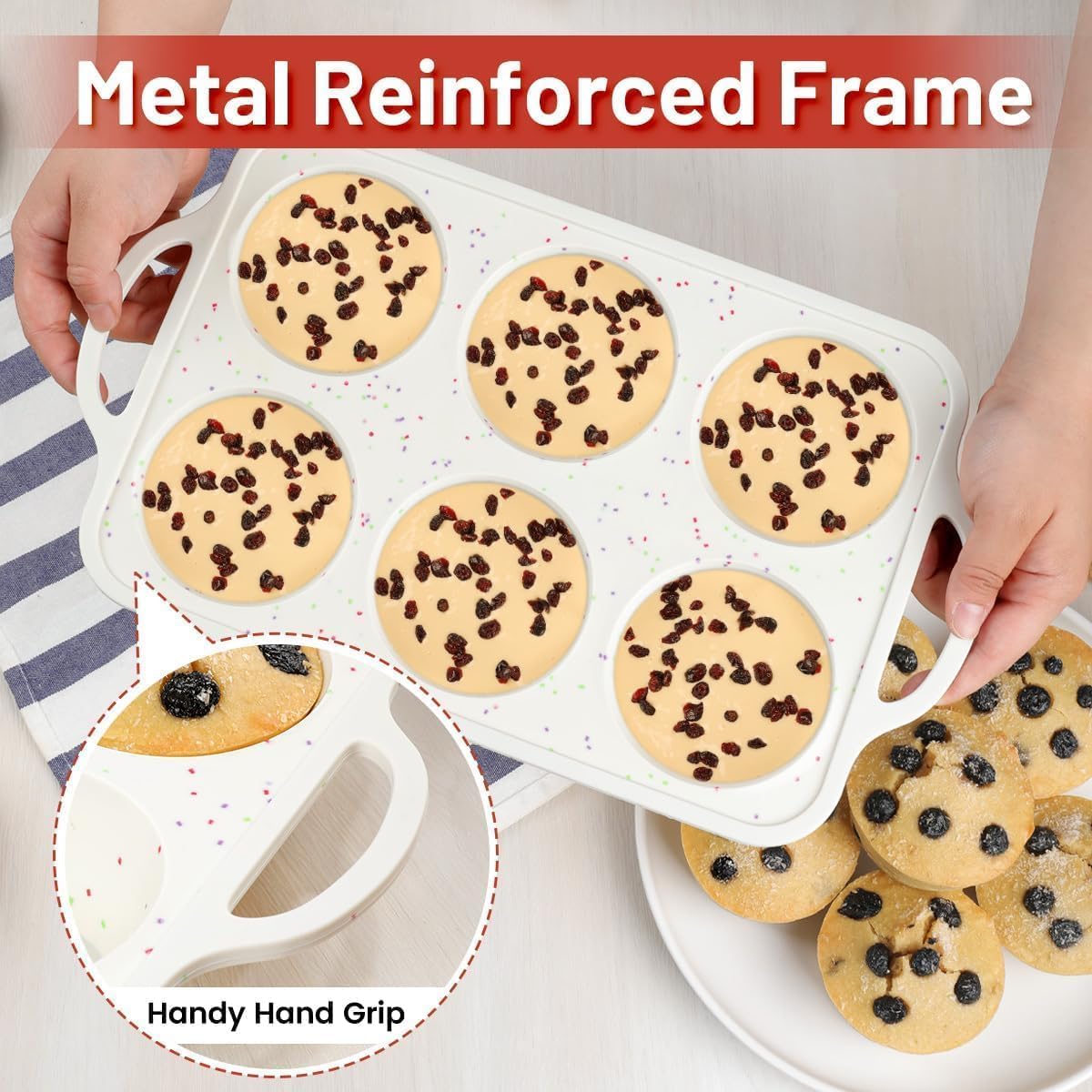 CAKETIME Mini Muffin Pan, Metal Reinforced Frame Mini Cupcake Pans 24 Cups Nonstick Muffin Silicone Molds with Handle for Baking Muffins, Cupcakes, Egg Bites 2 Pack
