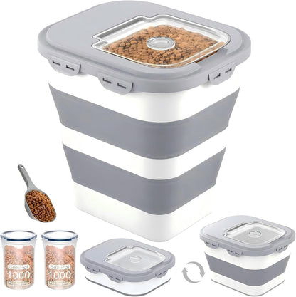 40 Lbs Dog Food Storage Container with Wheels, Collapsible Pet Food Storage Container with Clear Window, 2 Measuring Cups and Scoop, BPA Free Cat Food Container for Rice, Flour, Grain, Bird Seed