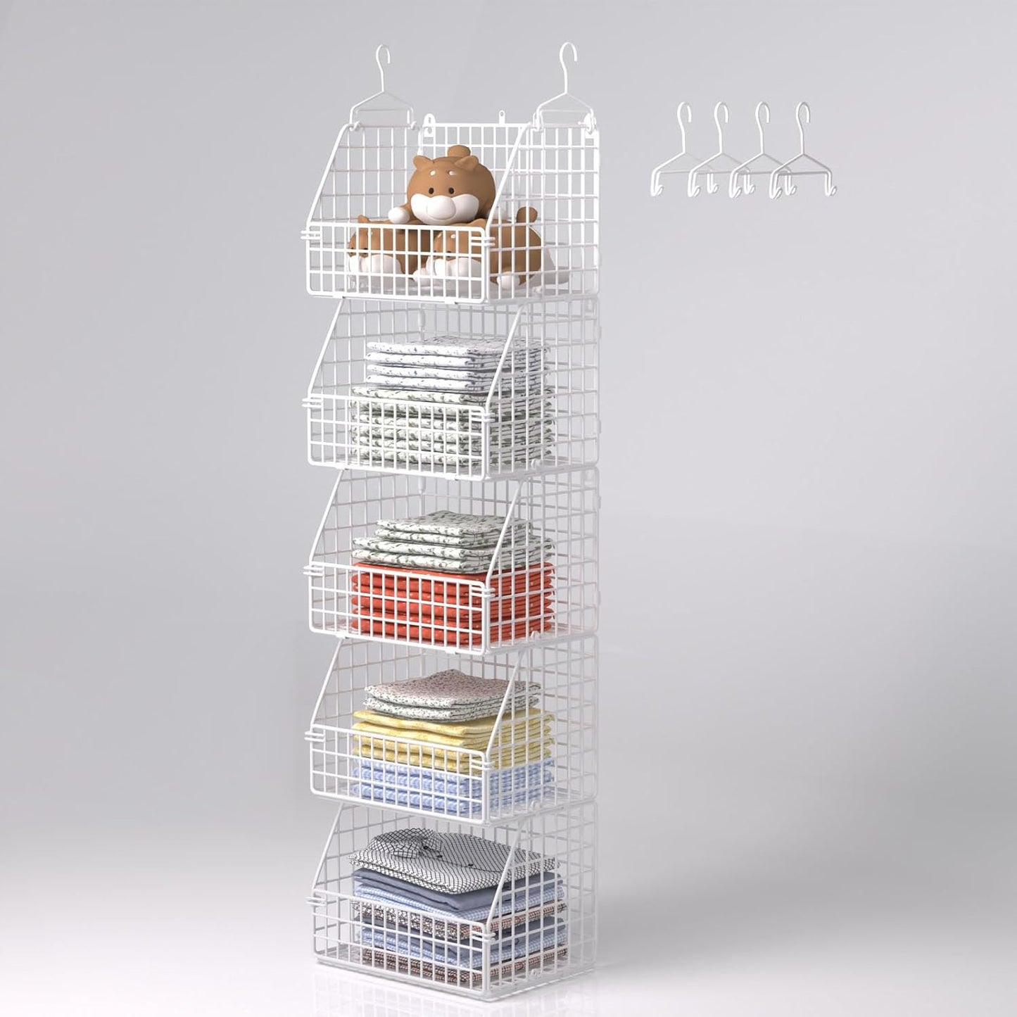 PUPPYCUTE Stackable Wire Storage Baskets for Kitchen Closet Pantry, Hanging Closet Organizers Storage Shelves Organization, Wall Mount Metal Basket Bins, Clothing Vegetable & Fruit Organizer 3 pcs