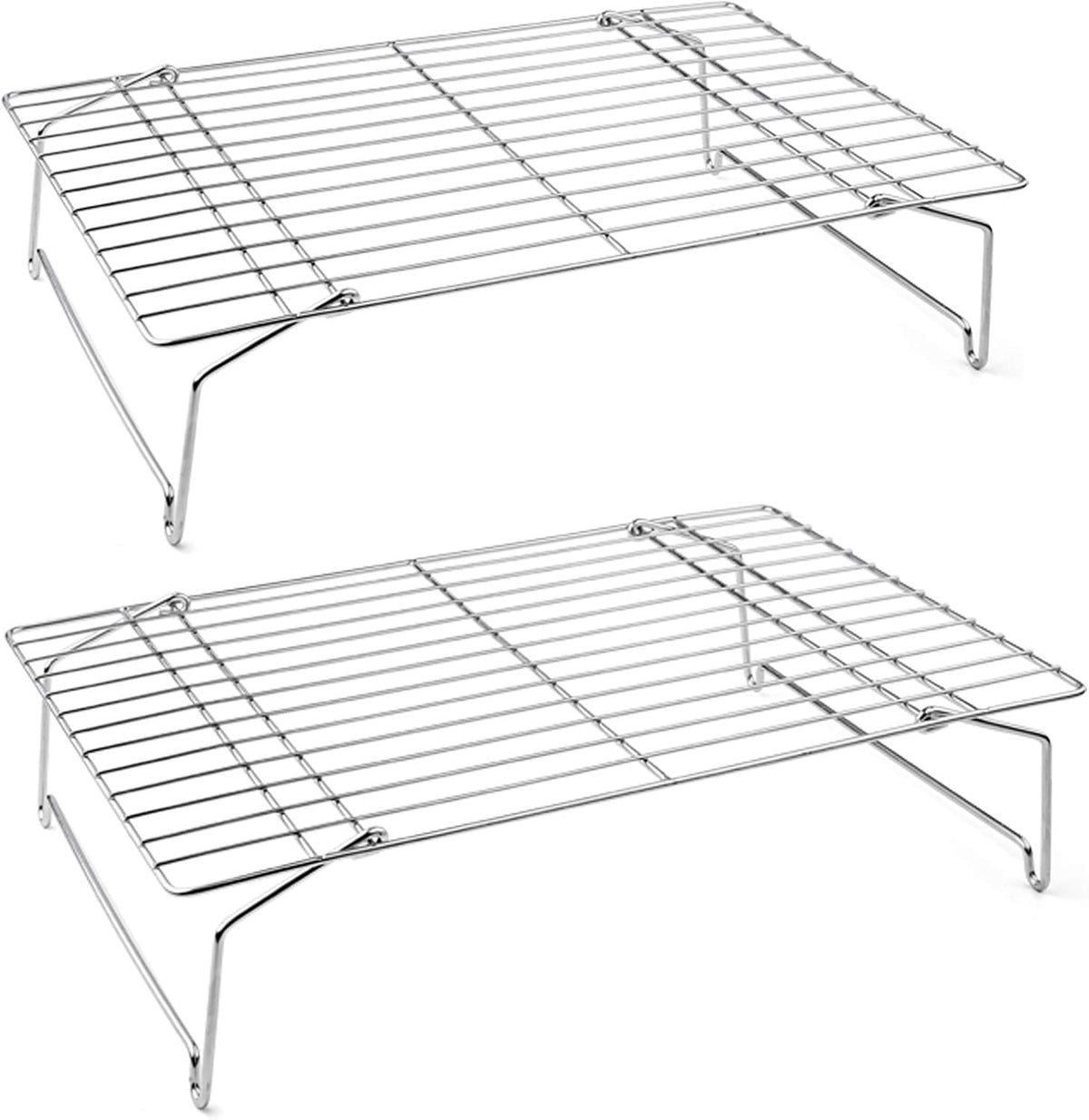 P&P CHEF Cooling Rack Set of 2, 2-Tier 15" x 10" Stackable Rack, Silver