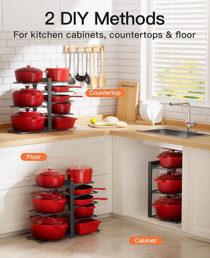 ORDORA Pots and Pans Organizer Under Cabinet 16.6", 8-Tier Adjustable Rack