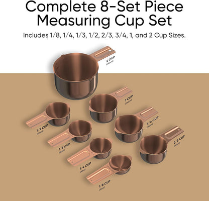 Color Up Measuring Cup Set, 8 Piece, Copper and Chrome Finish, Stainless Steel, Accurate for Wet & Dry Ingredients, Embossed Markings, Easy Pour Spouts, Dishwasher Safe, Kitchen Essential (Stainless)