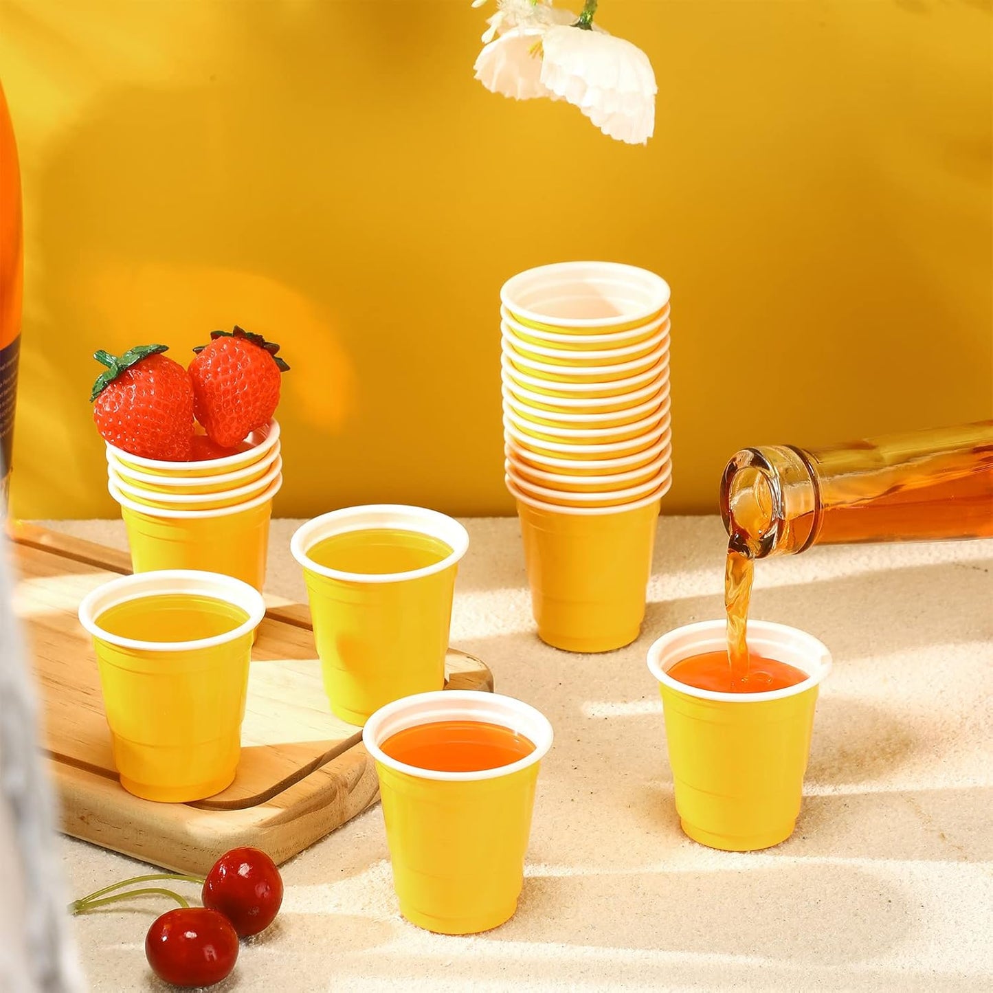 Roshtia 100 Pack 2 oz Plastic Shot Cups, Mini Disposable Shot Glasses 2 oz Wedding Party Cups for Bridal Shower Wedding Party, Beer Taste Serving, Snacks(Black, Gold)