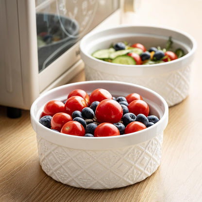 Airtight Food Storage Containers with Lids Mixing Bowls Set, Ceramic Serving Bowls with Lids Set of 4, 12/16/28/40 oz Stackable Nesting Salad Bowls for Cooking, Baking, Ramen - Beige