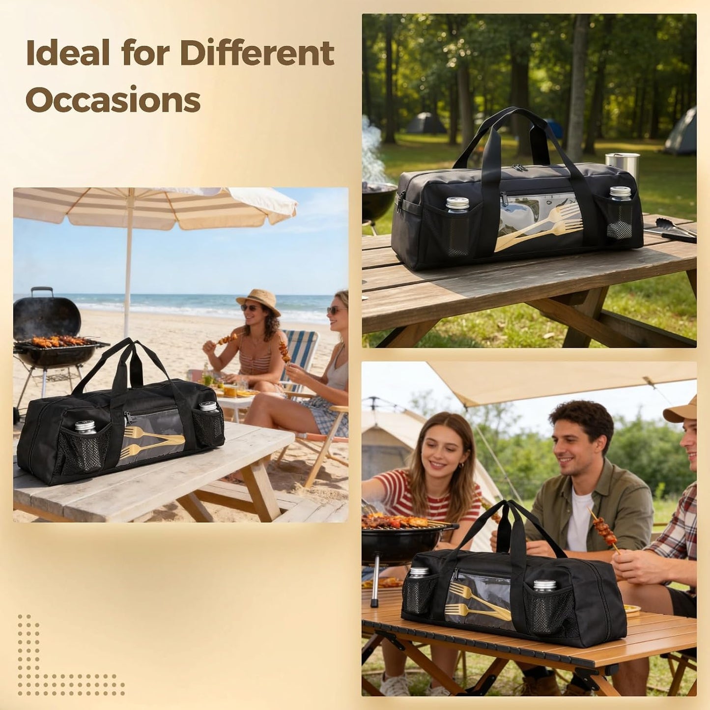 Grill Tool Storage Bag, Outdoor BBQ Utensil Holder for Barbecue Tool up to 20", Large Grill Utensil Storage Caddy with Pockets, BBQ Accessories Case Container for Camping, Bag Only, Black