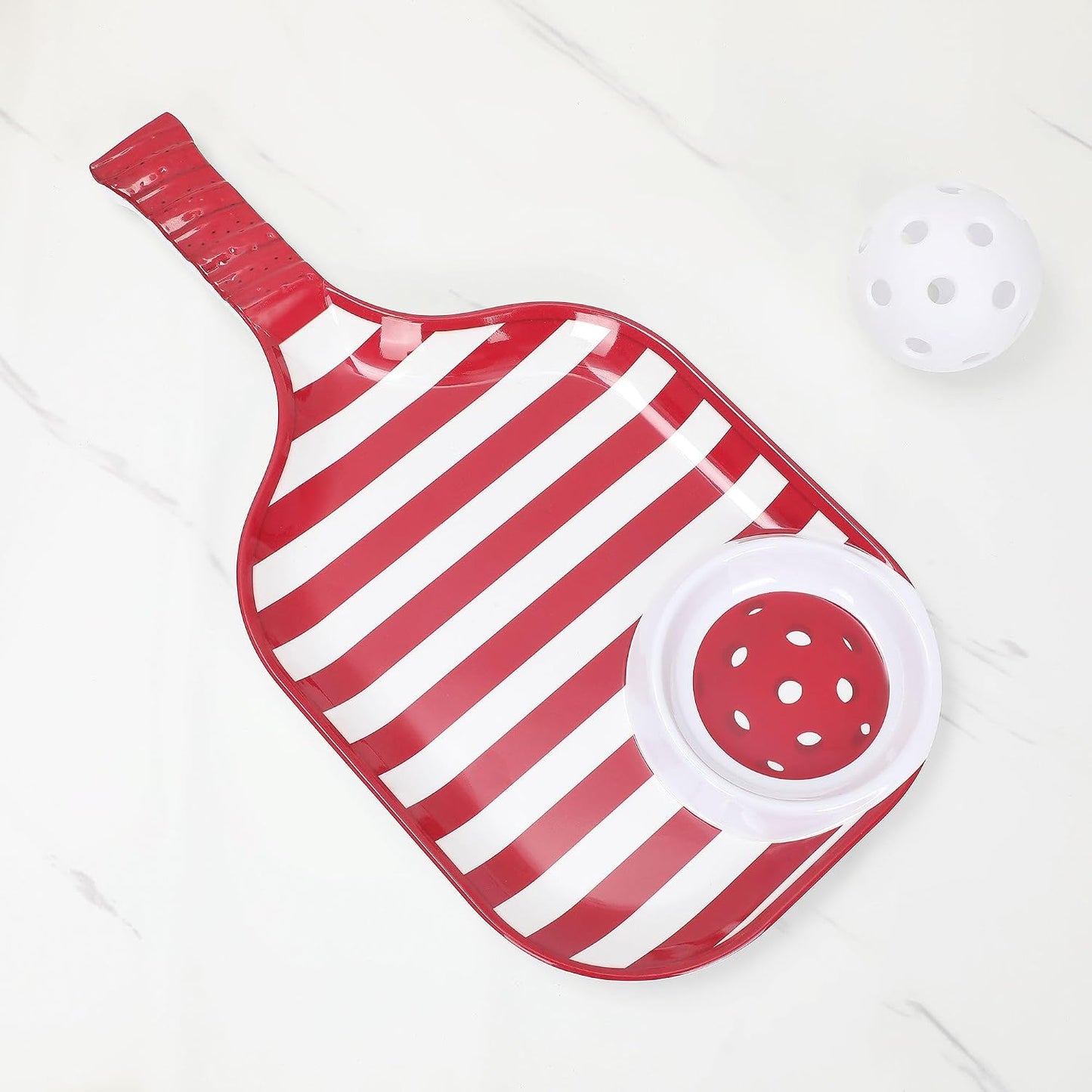 UPware Watermelon Melamine Chip and Dip Snack Tray, Summer Fruit Pickleball Paddle Shape Platter for Chips, Salsa, Fruits, and Appetizers, 15.75 x 8 Inch