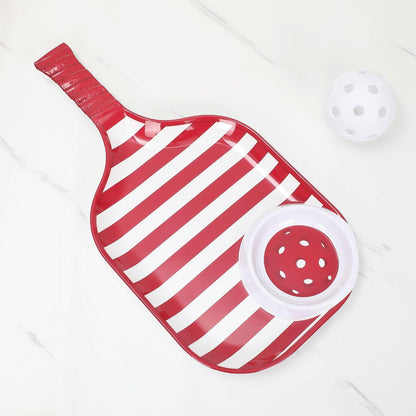 UPware Watermelon Melamine Chip and Dip Snack Tray, Summer Fruit Pickleball Paddle Shape Platter for Chips, Salsa, Fruits, and Appetizers, 15.75 x 8 Inch