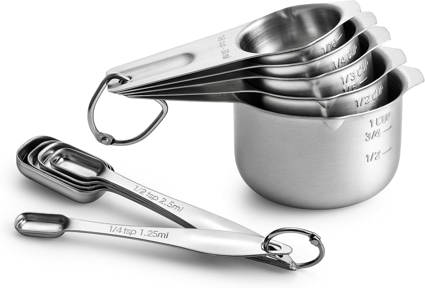 Spring Chef Stainless Steel Measuring Cups and Spoons Set of 14 with Leveler, Nesting Kitchen Metal Measuring Cups and Spoons Set for Dry and Liquid Ingredients, Perfect for Cooking & Baking