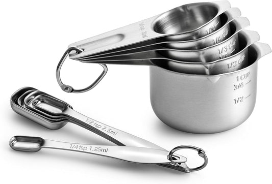 Spring Chef Stainless Steel Measuring Cups and Spoons Set of 14 with Leveler, Nesting Kitchen Metal Measuring Cups and Spoons Set for Dry and Liquid Ingredients, Perfect for Cooking & Baking