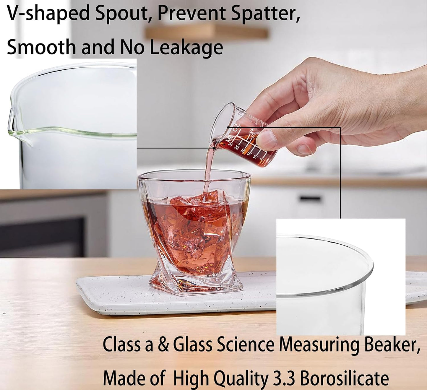 Ackers Etched Graduated Glass Measuring Cup - V-Shaped Spout- High Borosilicate Glass Measuring Cup for Kitchen or Dining, Easy to Read,1000 ML (32 Oz, 4 Cup)