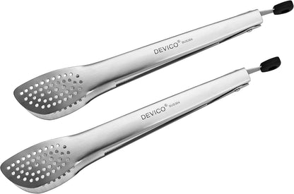 DEVICO Kitchen Tongs for Cooking, 18/8 Stainless Steel Salad Serving Tongs, 2Pcs 12-inch Locking Metal Tongs Set for BBQ/Grilling/Buffet, Heat Resistant and Dishwasher Safe