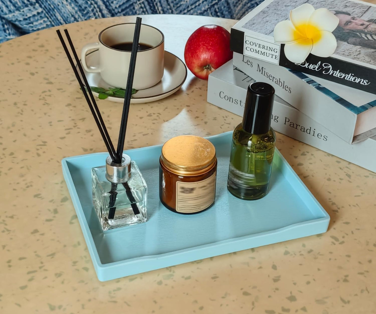 White Serving Tray (13.5 x 9.6 inch) for Serving Accessory, Elegant & Stackable Plastic Tray for Spa, Coffee, Drinks, Tea, Bar, Party, Seasoning, Perfume and Display Use.