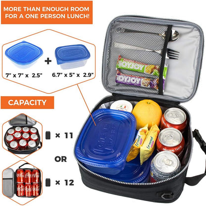 opux Insulated Lunch Box for Men Women Adult, Compact Lunch Bag for Kids Boy Girl Teen, Soft Lunch Cooler Bag for Work School, Leakproof Lunchbox Lunch Pail with Clip-on Buckle, Grey Flowers